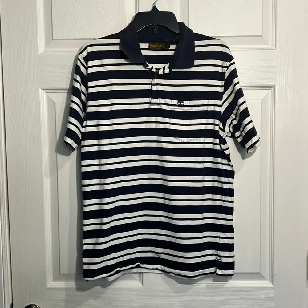 Timberland men’s polo - blue and white striped. Size S.